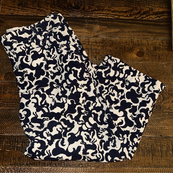 Lilly Pulitzer Palm Beach Fit equestrian theme navy white horse Print Cropped 8 - Picture 2 of 7